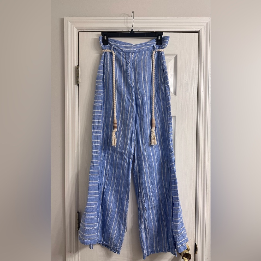 Anthropologie blue pin stripe linen pants